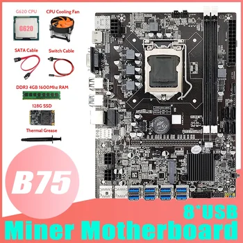 HOT-B75 BTC Mining Placa de baza 8XUSB3.0+CPU G620+DDR3 4GB RAM+SSD 128G+Ventilator+Cablu SATA+Cablu de Switch+pasta Termică
