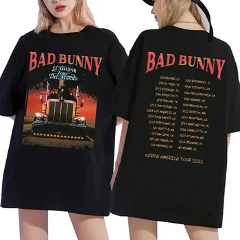 2022 Bad Bunny El Ulitimo Tur Del Mundo Tour-Turneu Nord-American față-verso Imprimare Tricou Hip Hop Supradimensionat tricou Barbati Femei
