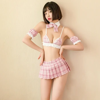Noi drăguț student Japonez lenjerie JK mini fusta carouri Fată Școală puff maneca uniformă costume cosplay Kawaii școlăriță