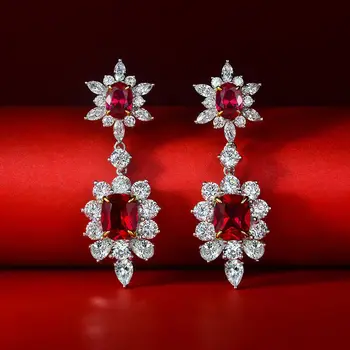 Nouă femei la modă de moda retro cercei s925 argint sintetic de rubin cercei incrustate cu 5A de zirconiu de înaltă calitate, de culoare comoara