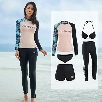 Femeile 5pcs/set Rash Guards Bikini Tricou cu Maneci Lungi de Funcționare Înot, Surfing Compresie Pantaloni Corp Plin Soare de Protecție a Pielii