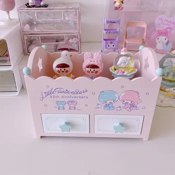 Sanrio Gemeni Desene Animate Pătuț Forma Desktop Din Lemn Caseta De Bijuterii Cosmetice Finisare Depozitare Decor Fata De Prietena Cadou De Ziua De Nastere