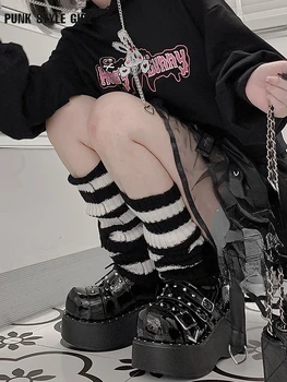 Y2k Încălzit de Picior Lolita Goth Femeile Japoneze Gotic Șosete Lungi pentru Femei Jambiere Ghetre Genunchi Iarnă Tricot Dungi Mansete Glezna mai Cald