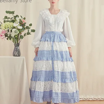 Retro Printesa Lolita de zi cu Zi grădină rochie din dantela Tricou + Fusta Dantelă