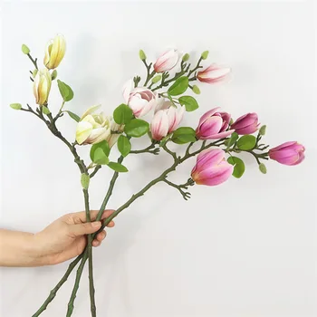 De înaltă calitate din Latex Magnolia ramură cu frunze, flori artificiale acasă indie cameră decor flores artificiales