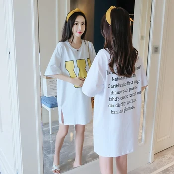 W engleză scrisoare de imprimare rochie de maternitate în secțiunea lung gât cu mânecă scurtă T-shirt noua moda coreeană timpul sarcinii