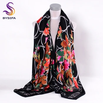 [BYSIFA] Litere Negre Doamnelor Eșarfă de Mătase Design de Brand Rotund Flori Roz Super Mari Dimensiuni Pătrat de sex Feminin Eșarfe Împachetări 130*130cm