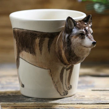 200ml stereo 3D lup ceașcă de cafea de mână-pictat animale creative cana ceramica de personalitate se ocupe de desene animate cadou cana