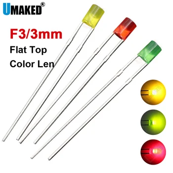 1000pcs 3mm Culoare Len LED flat top lămpile diode chip,picior lung lumină margele F3 led diode Emițătoare WW/W/R/G/B/Y Iluminat lampa DIY