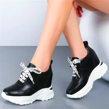 Platforma Glezna Cizme pentru Femei Reale de Vacă din Piele de Moda Adidas Chunky Talpa Groasă Casual Pantofi cu Tocuri Înalte Rotund Toe Punk Goth