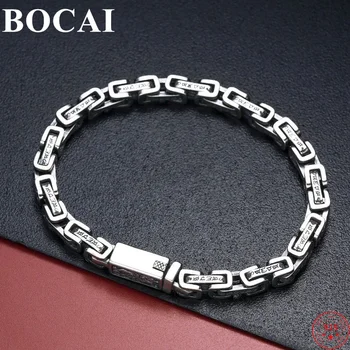 BOCAI Trendy S925 Argint Brățară 2022 Șase Silabă Mantra-Pătrat lanț Pura Argentum Mână Șir Amuleta pentru Barbati Femei