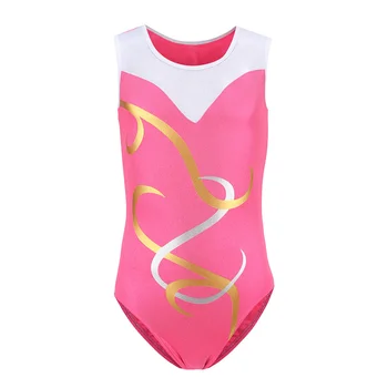 Fierbinte de Vânzare de Moda de Înaltă Calitate Spandex Ieftine Copii Fete fără Mâneci Gimnastică Ritmică Tricouri cu panglici