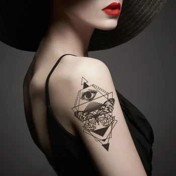 Geometrice Triunghi Temporară Autocolante Tatuaj Sexy Fluture Ochi de Linie Fals Impermeabil Tatuaj Tatuaje Braț de Mari Dimensiuni pentru Femei Barbati