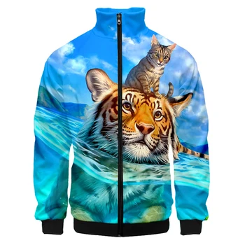 LCFA Om Nou Slim Zip Jacket Imprimate 3D Tigru Pisica Hanorac Casual de Dimensiuni Mari de Îmbrăcăminte Unisex Toamna Haina Sacou Masculin
