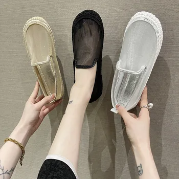2022 Vara Femei Pantofi Plat Mesh Transparent Rotund Toe Pantofi Femei Designer Mocasini Respirabil Aluneca Pe Doamna Mocasini Pantofi Noi