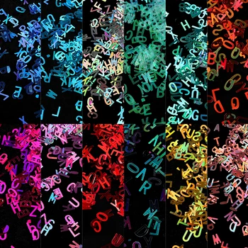 12 Buc Laser De Culoare Alfabet Paiete Pentru Unghii De Design Scrisoare Holografic Sclipici Fulgi De Paillette Decoratiuni De Arta Unghiilor Consumabile