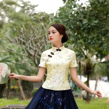 SHENG COCO S-4XL Chineză Bluza de Imprimare Cheongsam Tricouri de Vară Tradițională Chineză Qipao Topuri Femei Îmbrăcăminte în Stil Chinezesc
