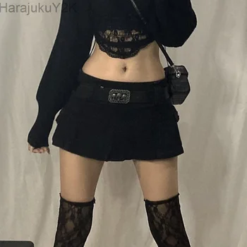 Goth Negru Denim Micro Mini pantaloni Scurți, Fusta Talie Joasa Y2K Grunge Fuste Femei 2022 Primăvară Moda coreeană Alb Jean Fusta