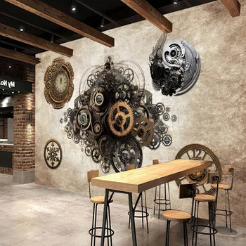 Bacal Fotografie tapet Retro industrial metal gear 3D Tapet mural Bar Cafenea fundal ceas de perete dormitor magazin de îmbrăcăminte