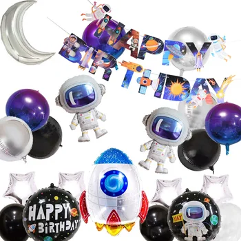 Tema Spațiu Consumabile Partid Ziua De Nastere Baieti Outerspace Banner Baloane Latex Astronauți Rachete Balon De Folie Set Decor Acasă