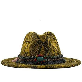 Brand Moale Lână Nouă Simțit Pălării Floppy Margine Largă Fedora Pentru Femei barbati piele de Sarpe de Jazz Capac Doamna Iarnă Pălărie Panama