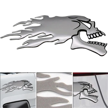 3D Silver Chrome Fantomă Cap de Craniu Motociclete Auto Autocolant Auto Car Styling Decor Decalcomanii