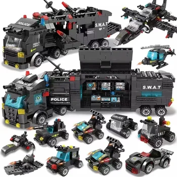 Creative SWAT Secția de Poliție Camion de Model Blocurile Orașului Mașină de Elicopter Masina de Figuri Cărămizi de Jucărie de Învățământ Pentru Copii