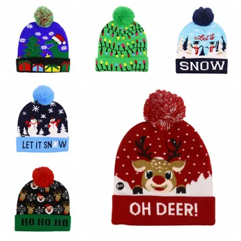 Pălării de crăciun Pulover Santa Elan Tricotate Beanie Hat Cu LED-uri Lumina de Desene animate Patteren Cadou de Crăciun Pentru Copii de Anul Nou Consumabile