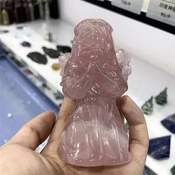 Naturale Cuart roz Meserii Cristal Roz Înger Sculptat Statuia Înger Figurina Clasic Cristale Și Pietre de Vindecare 1buc