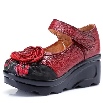 2022 Celebru vraja culori Flori piele de Vacă din Piele Pantofi pentru Femeie Pantofi de Moda Platforma Wedges pentru Femei Pantofi cu Tocuri Înalte, pantofi de Nunta