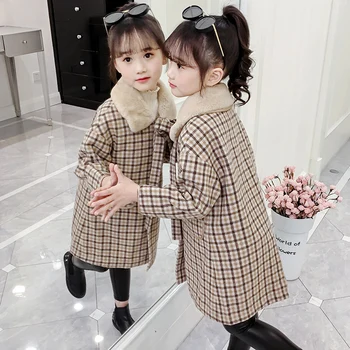 Fete Carouri Lână Sacou 2019 Nou Toamna Iarna pentru Copii Lungi Groase de Lână Haina Palton Feminin Copii Guler de Blană Îmbrăcăminte exterioară P312