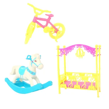 Amestecat păpușă jucărie mini cal albastru de lemn pandantiv pat masina papusa accesorii pentru mobilier, accesorii tacamuri DIY casă de joacă