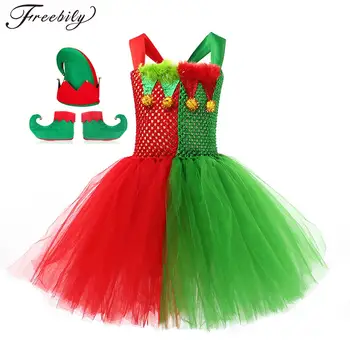 Copii Fete Elf de Crăciun Costume Cosplay fără Mâneci Decupaj Rochie Tutu cu Pălării de Crăciun Petrecere cu Tema bal Mascat Roleplay Tinuta