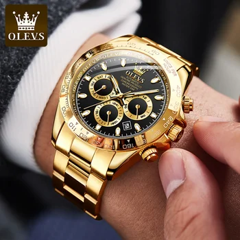 OLEVS Aur Stainelss Oțel Bărbați Automat ceas de Lux Mecanice Ceas de mana rezistent la apa Negru data Moda Sport Mens Ceasuri