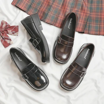 Lolita pantofi fată drăguță toamnă pătrat negru pantofi stil Britanic pantofi de piele de sex feminin Japonez jk pantofi colegiul stil unic de pantofi
