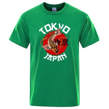 Tokyo Pește Koi Imprimare Mens T-Shirt Sport Gât Rotund Moda T-Shirt Short Sleeve Crewneck Streetwear Creative Tricouri Mans