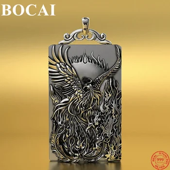 BOCAI 100% Reale S999 Argint Pandantiv Relief Phoenix Renaștere Bujor Solid Pura Argentum Amuleta Bijuterii pentru Barbati Femei