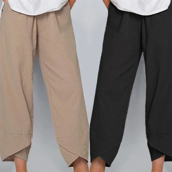 Vintage Imprimate Pantaloni Harem Pentru Femei Pantaloni Casual, Talie Elastic Lenjerie De Pat Din Bumbac Largi Picior Pantaloni Largi Pantalon De Vară, Pantaloni