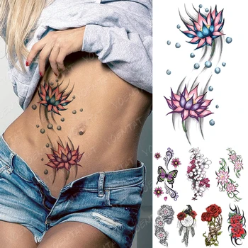 Impermeabil Tatuaj Temporar Autocolant Lotus Butterfly Rose Flash Tatuaje Flori Pasăre Dreamcatcher Body Art Brațul Fals Maneci Tatuaj