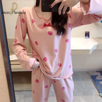 Toamna/iarna Femei Body Pyjama Set Kawaii Fructe Tie-dye Uzura Acasă Lounge Set de Moda cu Maneci Lungi Lounge Purta Pijamale 2020