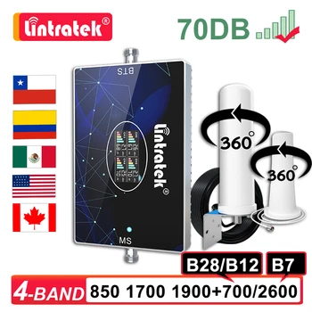 Lintratek 4 Mobile in Banda Amplificator de Semnal B28 700 850 1700 1900 2600 B7 MHz 2G 3G 4G Celular Repetor de Semnal de Rapel Antena Kit