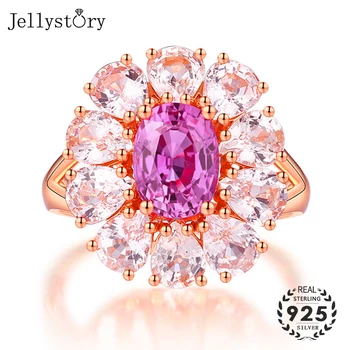 Jellystory trendy 925 de bijuterii de argint inel cu forma ovala, de culoare roz placat cu piatră prețioasă pentru femei aniversare de nunta petrecere cadou