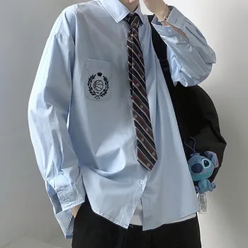 Bărbați, Două Femei Japonia Stil JK DK Uniformă Școlară Broderie Maneca Lunga Handsame Tricou Top