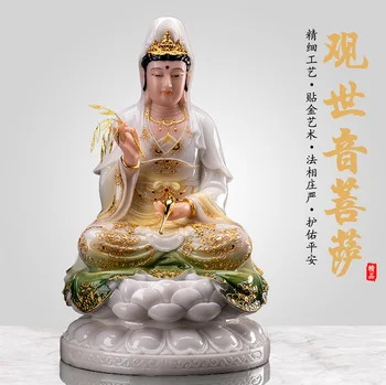 30CM mare Budismul figura jad Zeiței Guan yin DUMNEZEU buddha Avalokitesvara Asia ACASĂ în condiții de siguranță de protecție Prosperitate FENG SHUI statuie