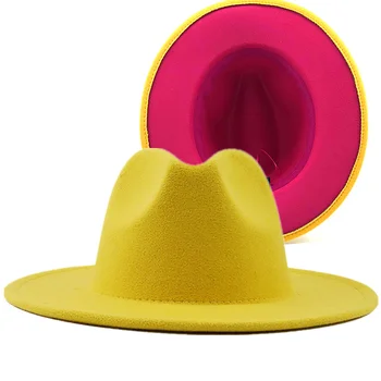 rose Nou galben Mozaic Pălărie de Fetru Femei Bărbați Margine Largă Imitație de Lână de Jazz Pălării Fedora Panama Trilby Capac Tendință Jucător Pălărie 