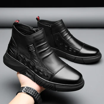 De Vânzare La Cald Bărbați Cizme Negre Din Piele Zip Mens De Moda Cizme Confortabile Pantofi Casual Pentru Barbati De Calitate Superioară Cizme De Cowboy Om Marimea 38-44
