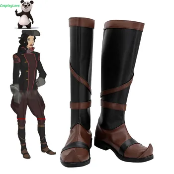 Avatar Asami Sato Negru Pantofi Maro Cosplay Cizme Lungi Din Piele Personalizat Pentru Halloween
