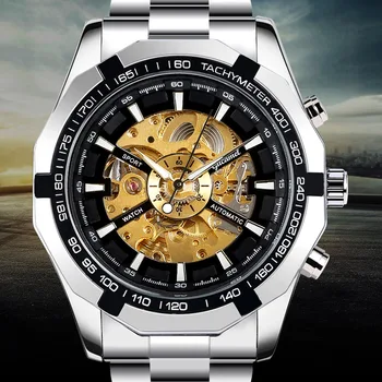 Top Brand de Lux pentru Bărbați Ceasuri de Afaceri Ceas Bărbat din Otel Curea din Piele Schelet Automat Mechanical Ceas Relogio Masculino