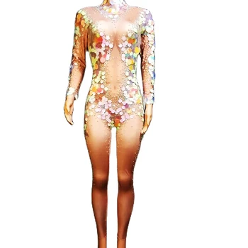 Diamante Spumante Plasă De Perspectivă Nud Sexy Costume Multicolore Sirena Cu Paiete, Costume Petrecere, Spectacol Etapă Purta