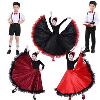 Rochie spaniolă Copii Dans Flamenco Costum Țigan Fuste 360 540 720 de Grade Copii 100-150CM Fată Băiat Mare Leagăn Rochie de Bal